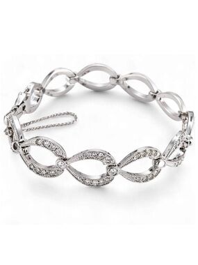 Silver CZ Infinity Link Bracelet Tennis Style Adjustable Chain